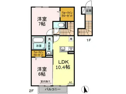 ラウレア福田 A棟(2LDK/2階)の間取り写真