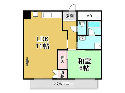 セントラルハイツ湊川(1LDK/9階)の間取り写真
