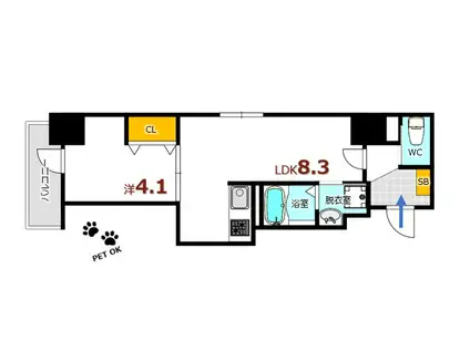 月光ツインタワーツヴァイ(1LDK/4階)の間取り写真