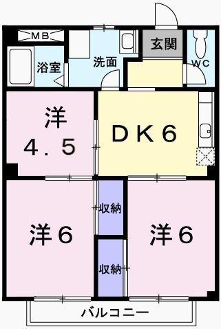メゾン唐々(3DK/2階)の間取り写真
