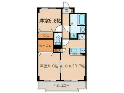 フラワーフォンテーヌII(2LDK/2階)の間取り写真