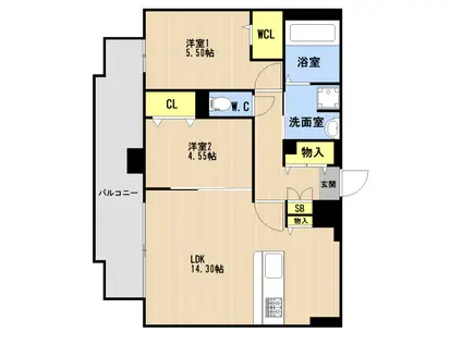 LIBTH博多(2LDK/3階)の間取り写真