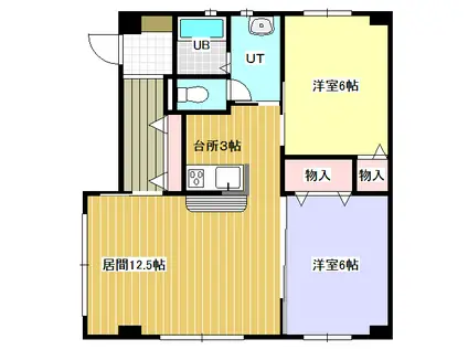ユカンボシリバーハイツ・A(2LDK/2階)の間取り写真