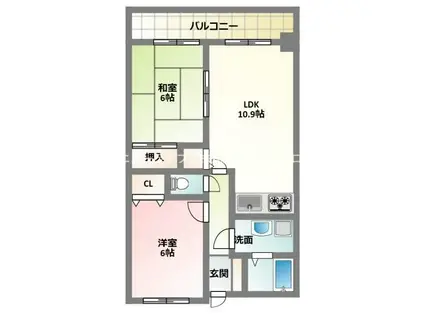 グレイシィーケイワイ(2LDK/6階)の間取り写真