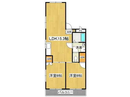 OMレジデンス土浦(2LDK/3階)の間取り写真