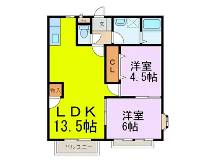 メゾンエスポワール(2LDK/2階)の間取り写真