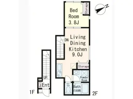 ブルーベリーの町ルレーヴ(1LDK/2階)の間取り写真