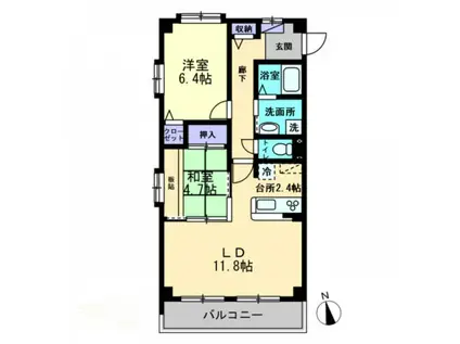 フォブール・エテルナ日暮(2LDK/2階)の間取り写真