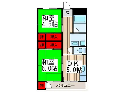 若宮マンションC(2DK/4階)の間取り写真