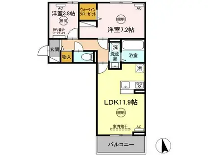 ユーフォリア C棟(2LDK/3階)の間取り写真