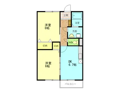 メゾン浜郷 B棟(2DK/1階)の間取り写真