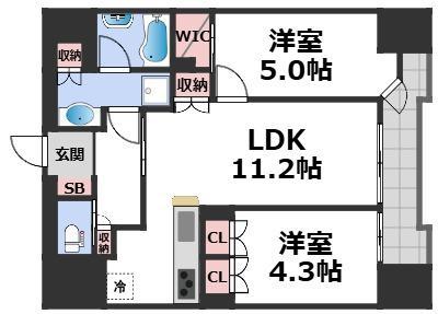 STANDZ四天王寺前夕陽丘(2LDK/14階)の間取り写真