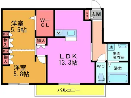 ソレイユ(2LDK/2階)の間取り写真