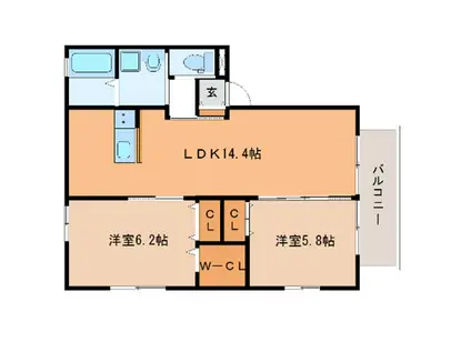 カーサ・クアトロ(2LDK/2階)の間取り写真