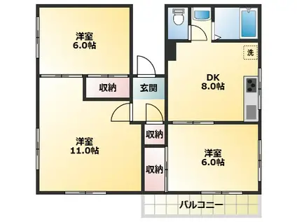 キャッスル自由が丘(3DK/1階)の間取り写真