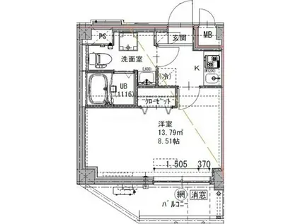GENOVIA六町(1K/3階)の間取り写真