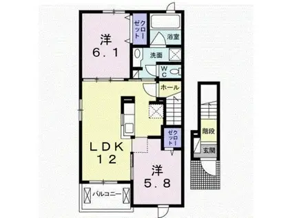 エスカーザ(2LDK/2階)の間取り写真