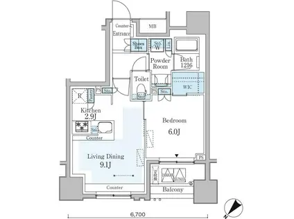 グランパセオ横濱関内プレミアム(1LDK/7階)の間取り写真