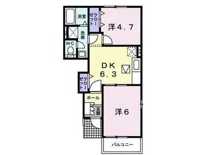 ベルビューコートB(2DK/1階)の間取り写真