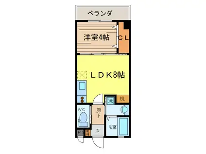 クローバーマンション桃原(1LDK/4階)の間取り写真