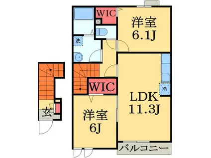 エーデル バッハI(2LDK/2階)の間取り写真