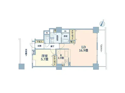 リバーカントリーガーデン京橋(1LDK/26階)の間取り写真