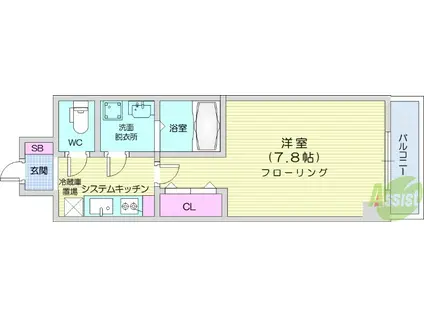 トゥールタ二日町(1K/8階)の間取り写真