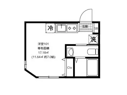 LAVIDABELLA横浜白楽(ワンルーム/1階)の間取り写真