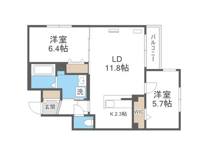 ノーブルビスタ麻生(2LDK/1階)の間取り写真
