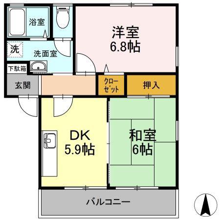 パインズコート新居B(2DK/2階)の間取り写真