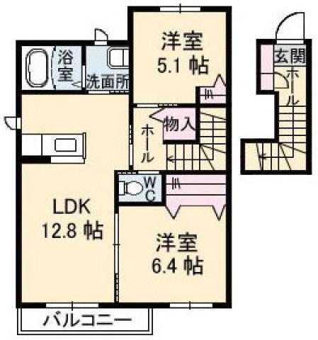 花ポートE(2LDK/2階)の間取り写真