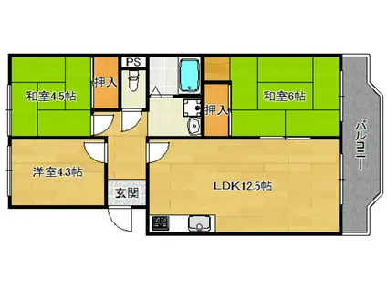 ハイコーポ長岡京 B棟(3LDK/5階)の間取り写真