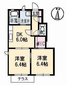 メゾンド フルール B棟(2DK/1階)の間取り写真