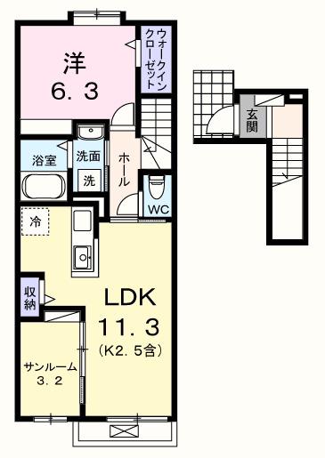 シャンモワノ(1LDK/2階)の間取り写真