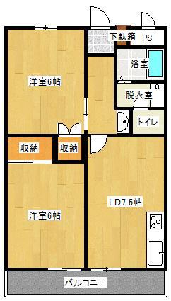 谷上ハイツ(2DK/4階)の間取り写真