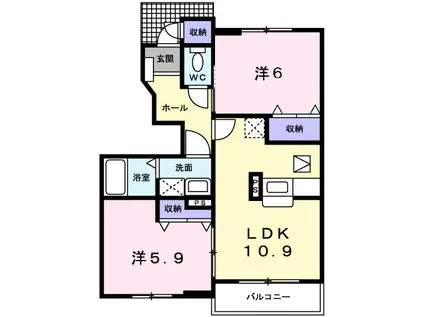 アヴニール秋葉A(2LDK/1階)の間取り写真