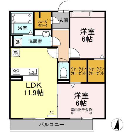 クレシア彩乃(2LDK/2階)の間取り写真