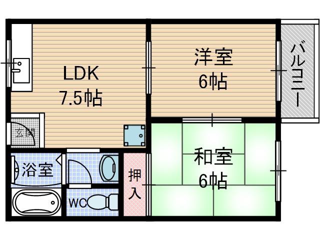 矢頭ハイツB棟(2DK/2階)の間取り写真