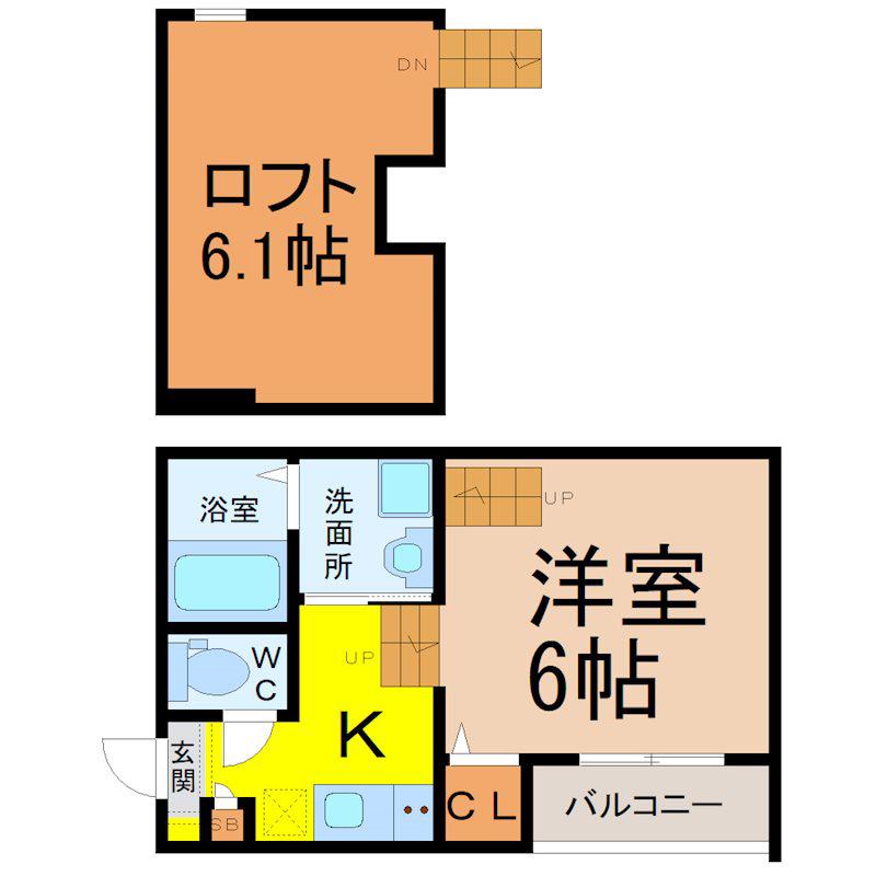 グリーンリーフ名城清水(1K/2階)の間取り写真