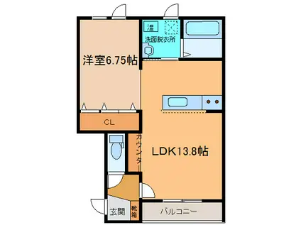 シュペル(1LDK/2階)の間取り写真