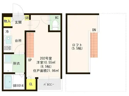 グランコート名島(1K/2階)の間取り写真