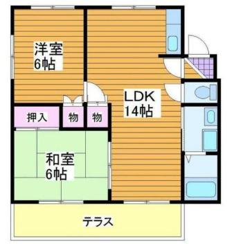 ヒルスクウェア辻川山B棟(2LDK/2階)の間取り写真