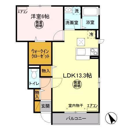 ゼルコーバB(1LDK/1階)の間取り写真