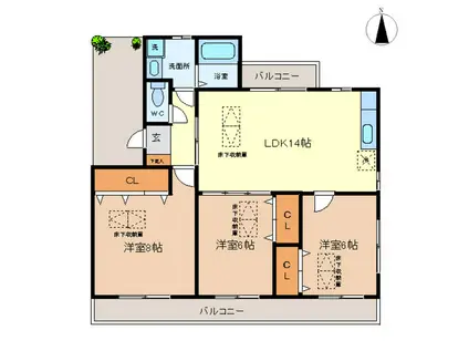 グリーンパーク西端(3LDK/3階)の間取り写真