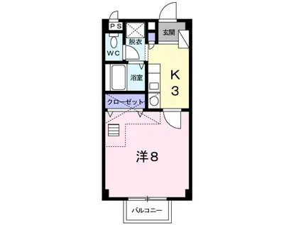 ウィングコートベイロード2(1K/2階)の間取り写真