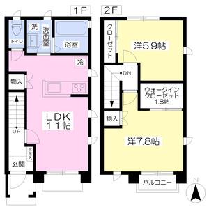 ボヌール向山南A棟(2LDK/1階)の間取り写真