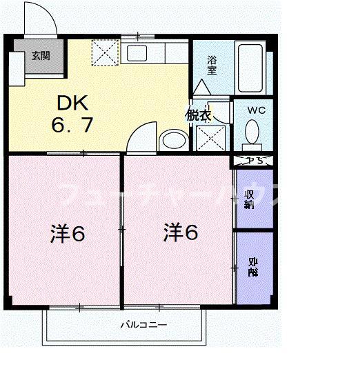 タウンズ永山(2DK/1階)の間取り写真