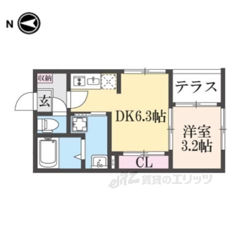 ハーモニーテラス太秦安井車道町3(1DK/1階)の間取り写真