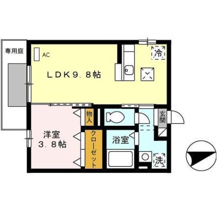 サンクラーズメゾンB棟(1LDK/1階)の間取り写真