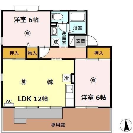 グリーンガーデン B棟(2LDK/1階)の間取り写真